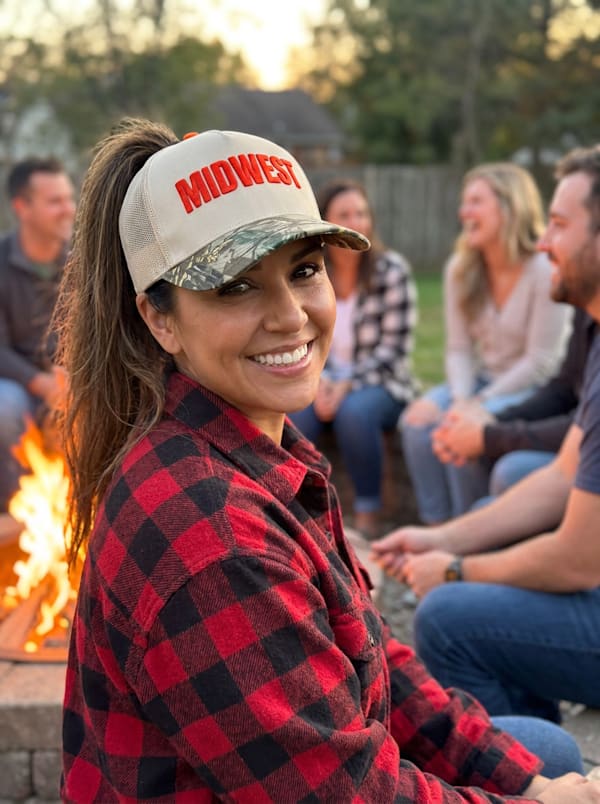 Midwest Camouflage Trucker Hat Orange Embroidery
